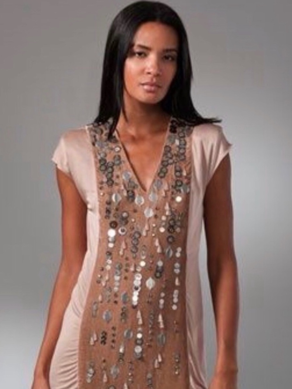 Nanette Lepore Embellished V-Neck Tan velvet Cocktail Dress